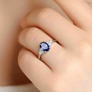 Sterling Silver Sapphire & Diamond Ring